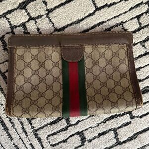 Authentic Vintage Gucci Monogram Red Green Stripe Clutch Bag